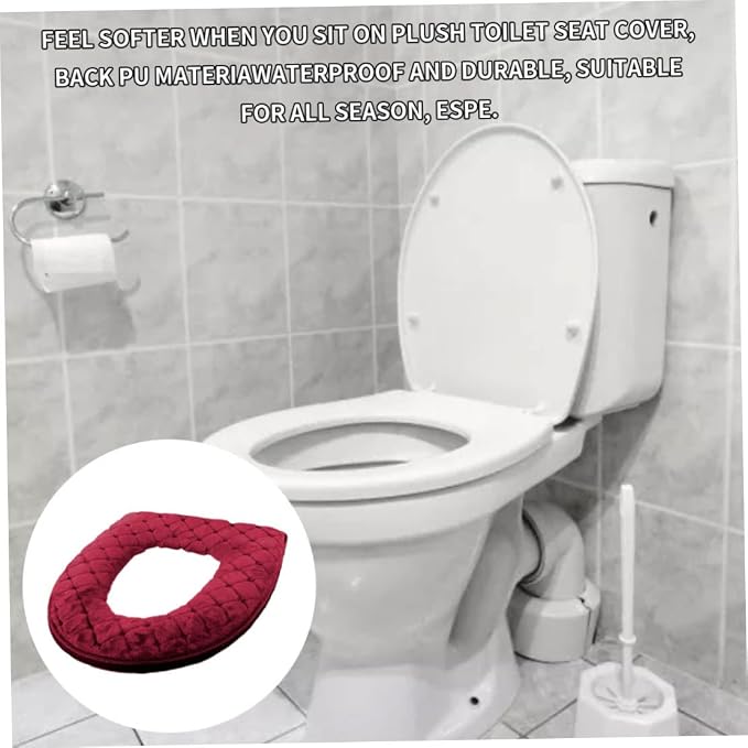 Toilet Seat Cover Soft Toilet Seat Cushion Warmer Washable Cover Pads with Zipper Red