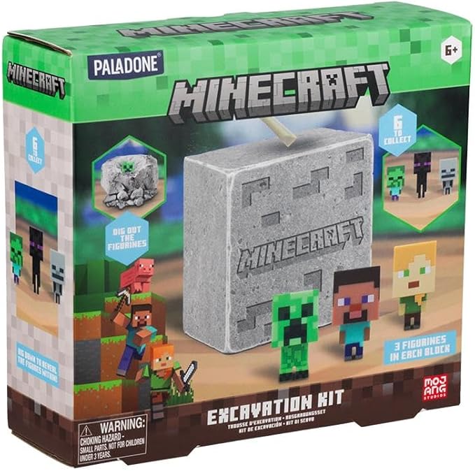 Paladone Minecraft Official Licensed Excavation Kit for Kids, Gamer Decor and Gift for Boys and Girls, 3 Iconic Gaming Characters Included, Interactive Dig Toy
