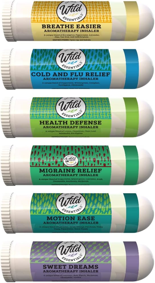 Wild Essentials Healthy 6 Pack of Aromatherapy Nasal Inhalers Made with 100% Natural, Therapeutic Grade Essential Oils to Help Keep You Refreshed and feelling Your Best