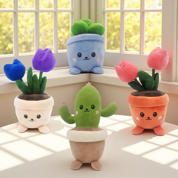Stuffed Plant Plush Toy, Happy Face Flower Plushies Plant Pillow Decorationr with Natural Scent, Adorable Stuffed Flower for Christmas Horror Plush Halloween(Succulents Plant)