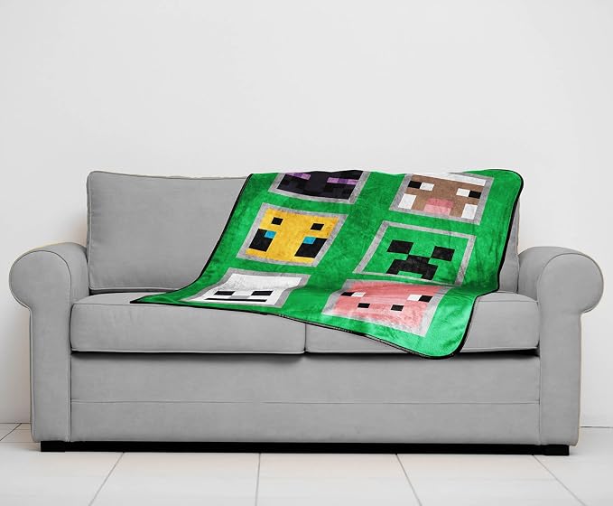 Sunny Side Up Minecraft Plush Travel Throw Blanket - Measures 40 x 50 Inches - Super Soft & Cozy Travel Accessories Features Creeper & Enderman