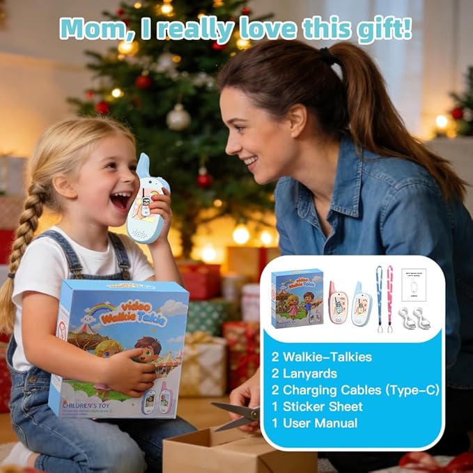 Video Walkie Talkies for Kids, 2 Pack 720P Video Walkie Talkies Rechargeable Video Intercom Toy with Camera & Voice Chat, Toys Gifts for Family, Camping, Hiking for Boys Girls Ages 3-12 (Blue-Pink)