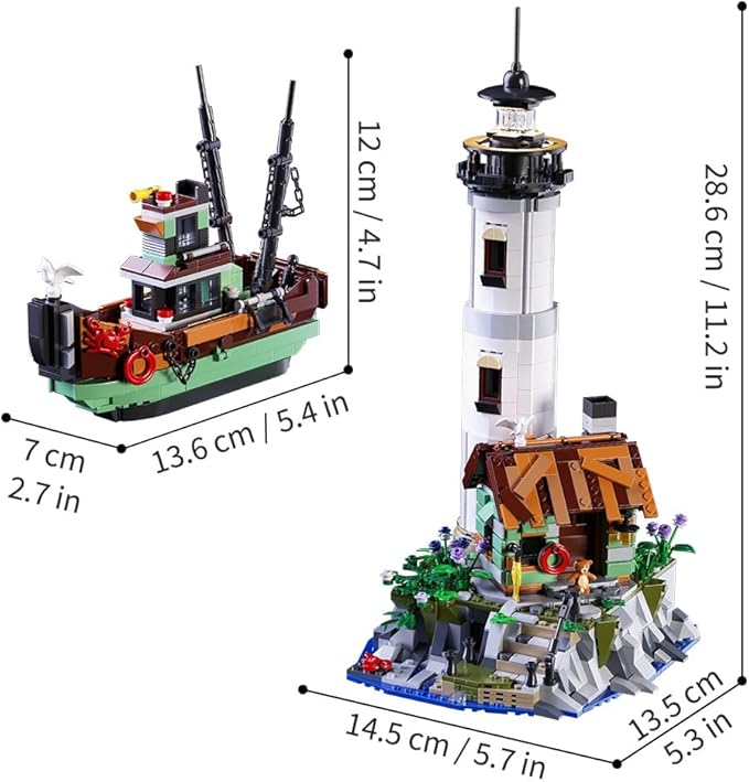 Lighthouse Building Block Adults Sets with Lighting, The Island Lighthouse Modular Architecture Construction Building Model Set Present for, (1480 Pcs)
