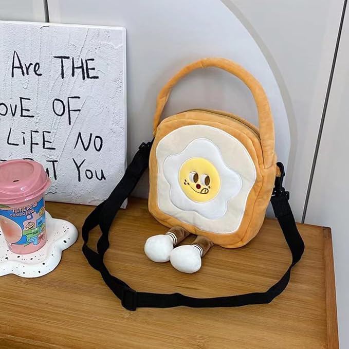 Bread Slice Crossbody Bag for Teens Girls Women, Mini Kawaii Cute Shoulder Purse with Zipper, Funny Food Plush Gift