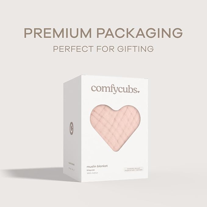Comfy Cubs Adult Muslin Blanket 108x90” King Swaddle Blankets, Blush | 6 Layer Soft, Breathable & Lightweight Muslin Adult Blanket - Machine Washable & Designed in the US Bedding for All Seasons