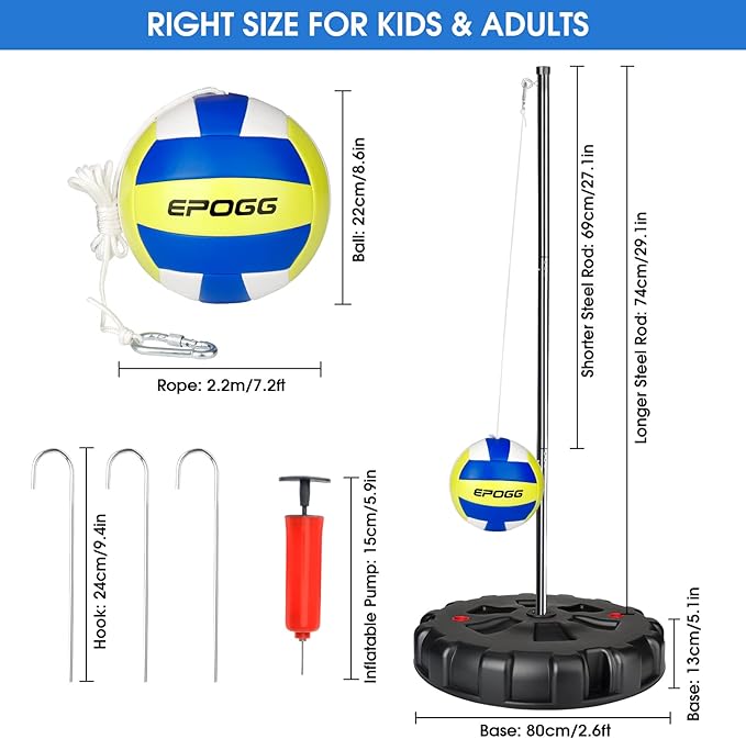 Tetherball Ball and Rope, Portable Tetherball Set with Sturdy Base, Tether Balls and Rope Set with Heavy Duty Poles for Backyard Family Kids Fun Outdoor Games