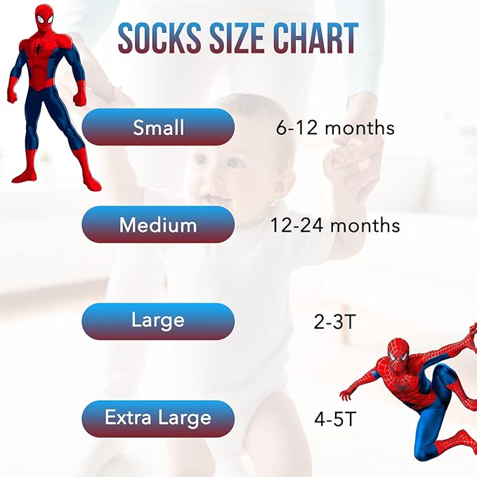 Marvel Spiderman Grip Socks, 10 Pack, Toddler Boys, Ankle Length, Multicolor, Small