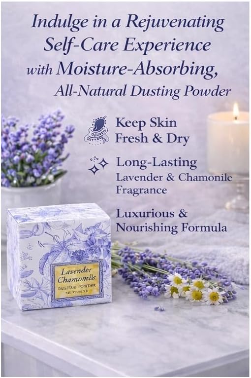 Greenwich Bay Dusting Powder – 4oz Lavender Chamomile Dusting Powder with Puff for Women – After Shower Body Powder – Natural Fragrance Dusting Powder with Aloe, Shea Butter, Jojoba