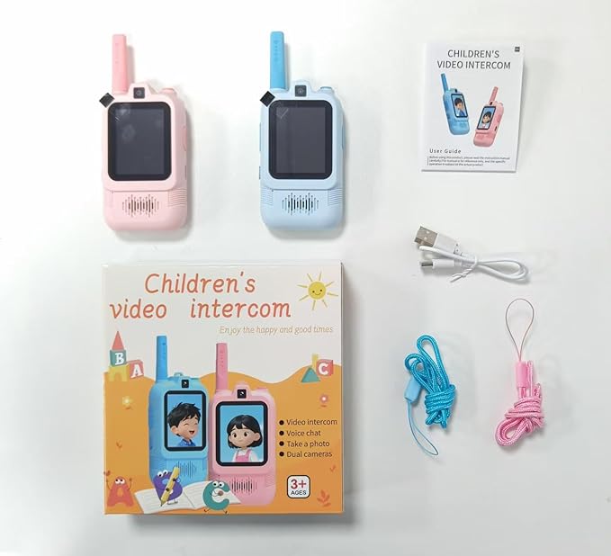 Video Walkie Talkies for Kids 2 Pack with Dual Camera, 2.0โ Screen, Voice Chat & Photo Capture โ 150โ500m Range, Fun Voice Effects, Auto Pairing, 650mAh Rechargeable Battery