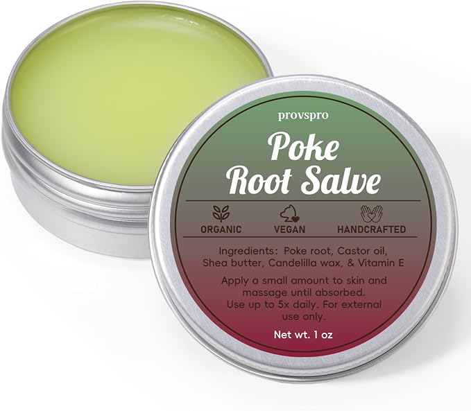 Poke Root & Castor Oil Salve for Lymphatic Massage, Vegan Herbal Balm for Breast, Neck, Underarm & Joint Care, Deep Tissue Massage Ointment for Relaxing Self Care & Skin Moisturizing, 1oz