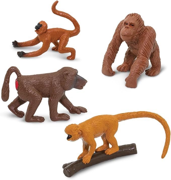 Safari Ltd. Apes & Monkeys TOOB - 12 Figurines: Baboon, Orangutan, Tamarin, Lemur, Gorilla, Mandrill, Chimp, Squirrel, Spider, & Woolly Monkeys - Educational Toy Figures For Boys, Girls & Kids Ages 3+