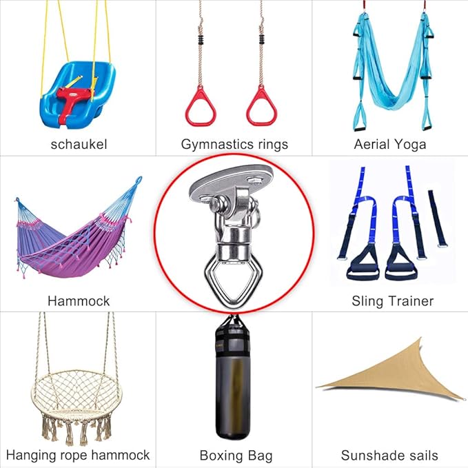 BeneLabel Swing Hanger with Bearing Swivel 800LB Capacity Stainless Steel Ceiling Mount Bracket Hanging Kit for Aerial Silks, Swings, Hammocks, Hanging Chair, Aerial Hoop, Heavy Bag, Yoga Swing
