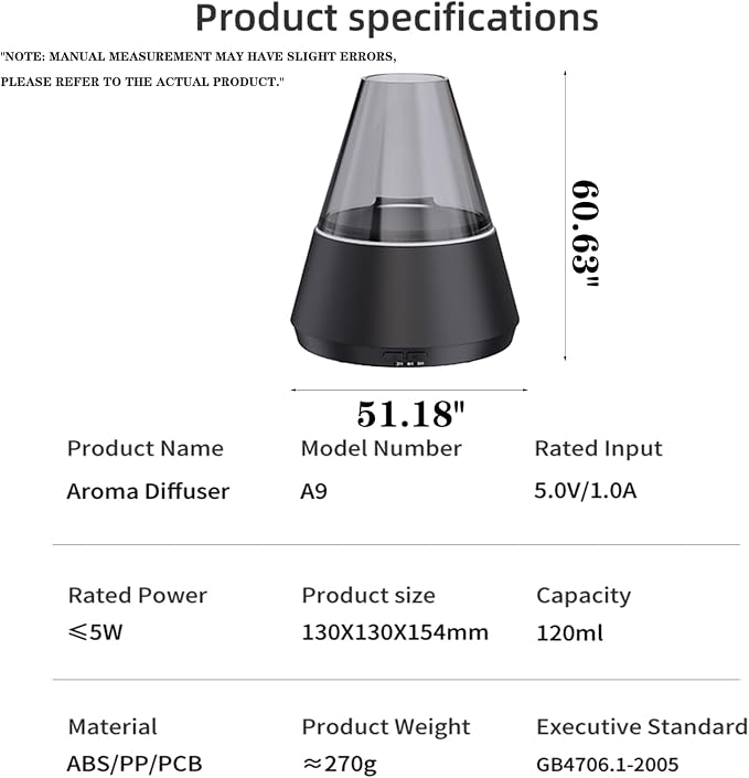 Candle Flame Essential Oil Diffuser, Aromatic air humidifier, 7-Color LED ultrasonic Aroma lamp with Timer Function, Suitable for Bedroom, Office, Yoga Room