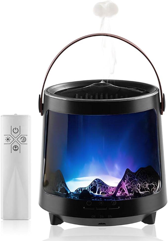 Essential Oil Diffuser, Jellyfish Aroma Diffuser Portable Aurora Flame Diffuser, 300ml Ultrasonic Cold Mist Humidifier, wimer and Auto-Off Function, Suitable for Home and Room (Black)