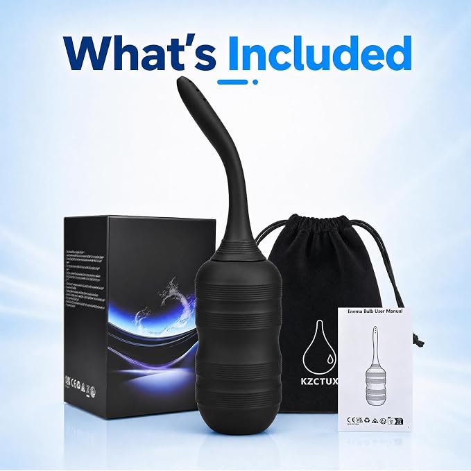 Anal Douche for Men Women, Portable Enema Cleansing Kit with 7 Spray Holes, Flexible Tube & Non-Slip Textured Bottle with Travel Storage Bag for Colon Cleansing & Daily Hygiene