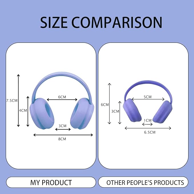 3D Printed Headphones Accessories for 17cm Doll(No Dolls),for Dolls 3.94-6.69inch(10-17cm) in Size,Suitable for Daily Display, Great As a Gift(Light Purple Headphones)