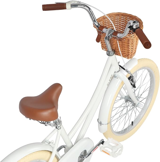 Glerc Little Molly 12-20 Inch Kids Retro Cruiser Bike for 2-13 Year Old with Wicker Basket & Training Wheels/Kickstand, Multiple Colors