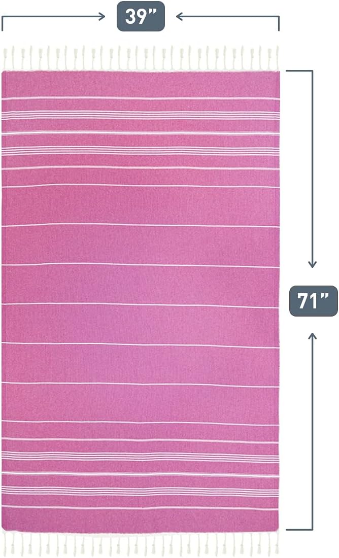 HAVLULAND Fuchsia Oversized 39x71cm Turkish Cotton Beach Towel - Quick Dry, Lightweight, Sand Free, Ideal for Beach, Pool, Spa, Gym, Yoga, Travel, Camping, Picnic