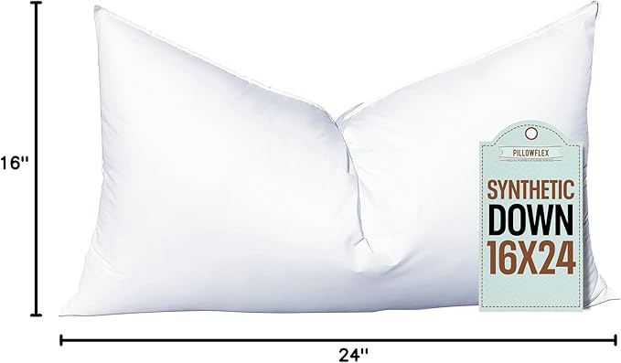 Pillowflex Synthetic Down Pillow Insert 16x24 in - Karate Chop Pillow | Large Rectangle Sham Form, Plush Polyester Cotton Blend, Cloud-Like Comfort, Clump-Resistant Fill, Smooth Elegant Finish
