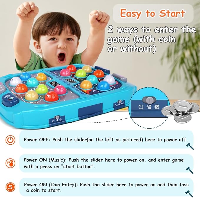 Whack Game Mole for Toddlers, Toys for 3-12 Year Old Boys Girls, Pounding Toys for Age 3-8, Birthday Gifts for 3 4 5 6 7 8+ Year Old Boys Kids, Educational Toy with Sound,Light,PK Mode with 2 Hammers
