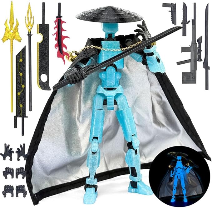 Assembly Completed T13 Action Figures,T 13 Action Figure, Robo 13 3D Printed Action Figure - The Ultimate Hero for Action-Packed Playtime,5.2 Inch (Blue (Glows in The Dark))