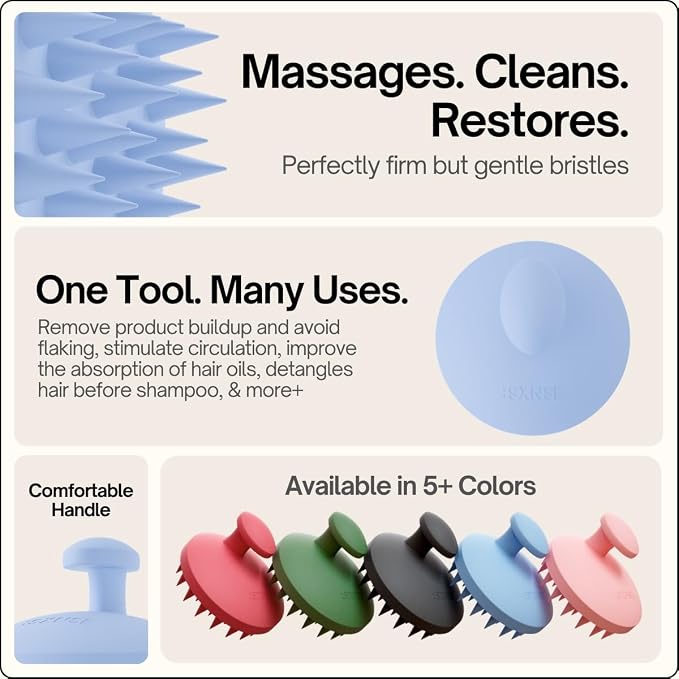 SXNSE - Revive Silicone Scalp Massager, Arctic - Manual Hair & Scalp Scrubber for Dandruff, Buildup, Itch, & Hair Growth - Soft Exfoliating Silicone Bristles for Wet & Dry Hair, Flake-Free Finish