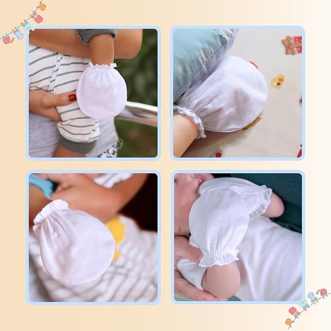 RATIVE Baby Mittens Newborn No Scratch Gloves, Organic Cotton Infant Mittens for Baby Boy & Girl, 0-6 Months