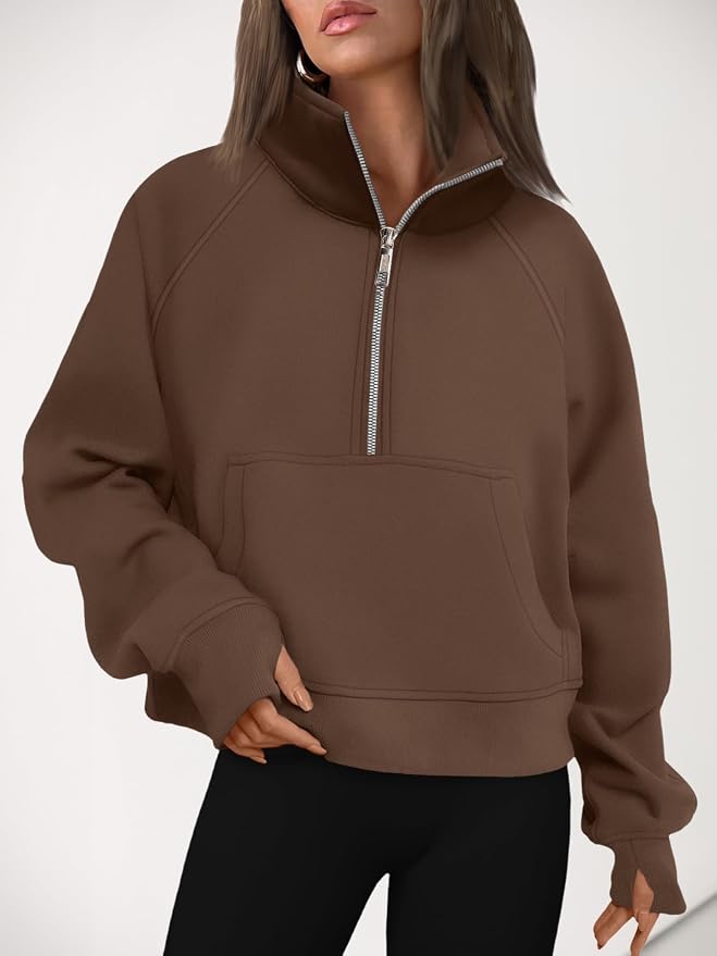 AUTOMET Womens Sweatshirts Half Zip Fleece Pullover Fall Outfits | Fall Fashion Clothes 2026,Cropped Sweatshirts,Cute Y2k Tops,Quarter Zipper Sweater,Winter Loungwear Outfits