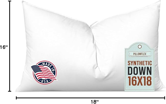 Pillowflex Synthetic Down Pillow Insert 16x18 in - Karate Chop Pillow | Large Rectangle Sham Form, Plush Polyester Cotton Blend, Cloud-Like Comfort, Clump-Resistant Fill, Smooth Elegant Finish