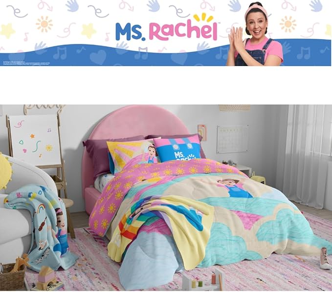 Ms. Rachel Educational Adventures Kids Bedding Super Soft Microfiber Comforter and Sheet Set, 4 Piece Twin Size, (Officially Licensed Product) by Franco