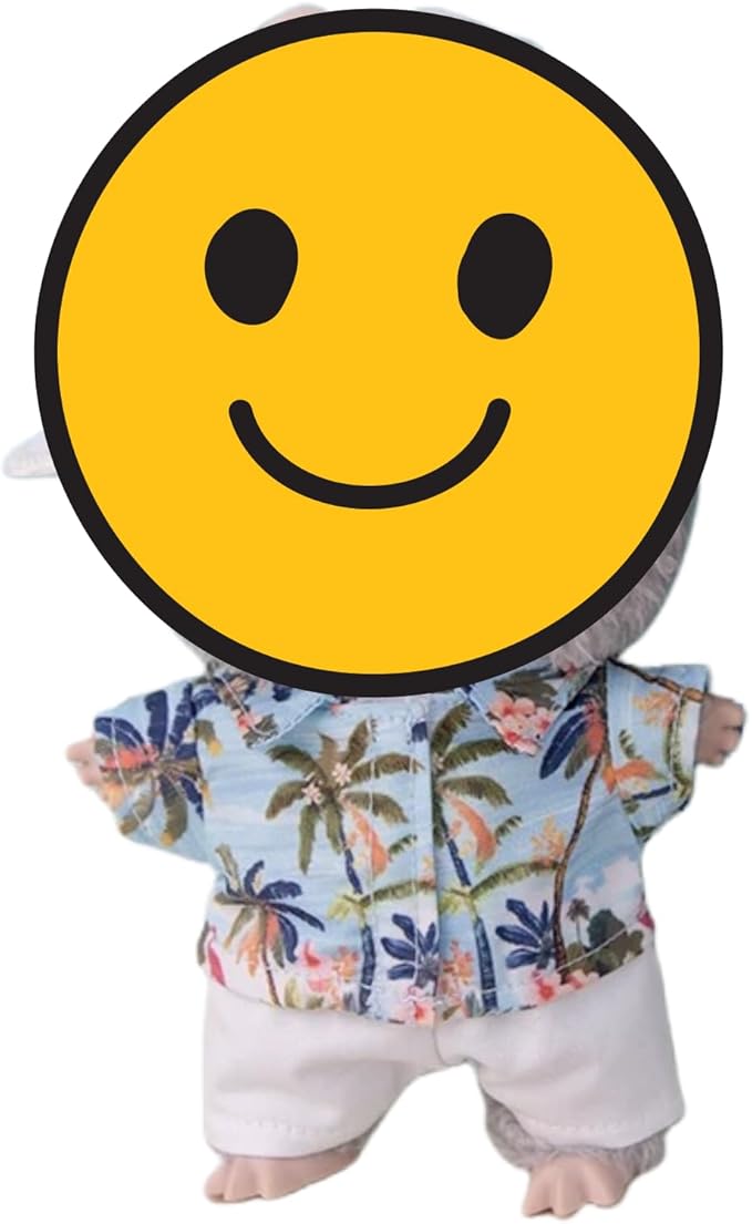 Clothes for 6.7in/17cm Doll, 4-Piece Set Summer Vacation Style Outfit for 6.7in/17cm Dolls, Doll Clothes Set,Includes Hat, Short-Sleeve Shirt, Pants and Miniature Guitar (SV-02)