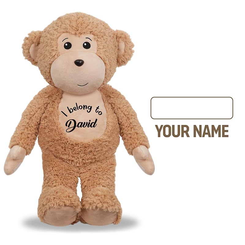 Personalized Monkey Stuffed Animal, 19.6 Inch Monkey Plushie with Custom Name Date Message, Hanging Monkey Jungle Style Room Decor Soft Cuddle Gift for Baby Toddler Boy Girl Kids