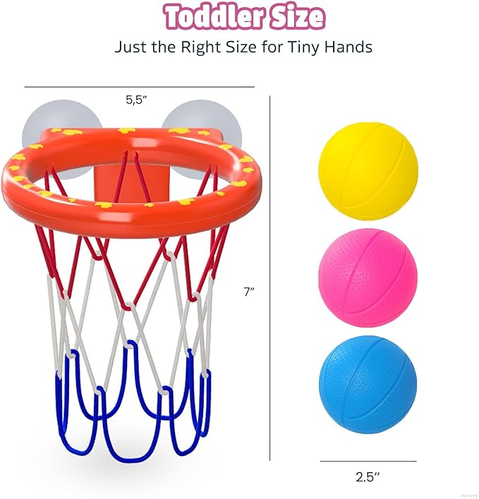 Bath Toys - Bathtub Basketball Hoop for Toddler Kids - Mold-Free Bath Toys with Strong Suction Cups and 3 Colorful No-Hole Balls - Fun Shower and Bathtub Toy for Toddlers