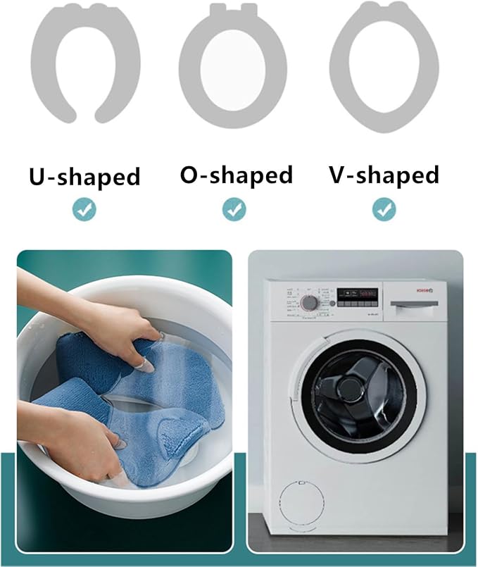 1 Pair Soft Toilet Seat Covers Plush Thick Fabric Toilet Seat Warmer Waterproof self-adhesive Reusable Machine-Washable Universal for All Types of Toilets Bathroom (Grey)