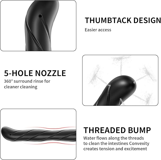 Shower Enema Douche Nozzles -5 Holes Water Spray, Silicone, Reusable Shower Enema Hose