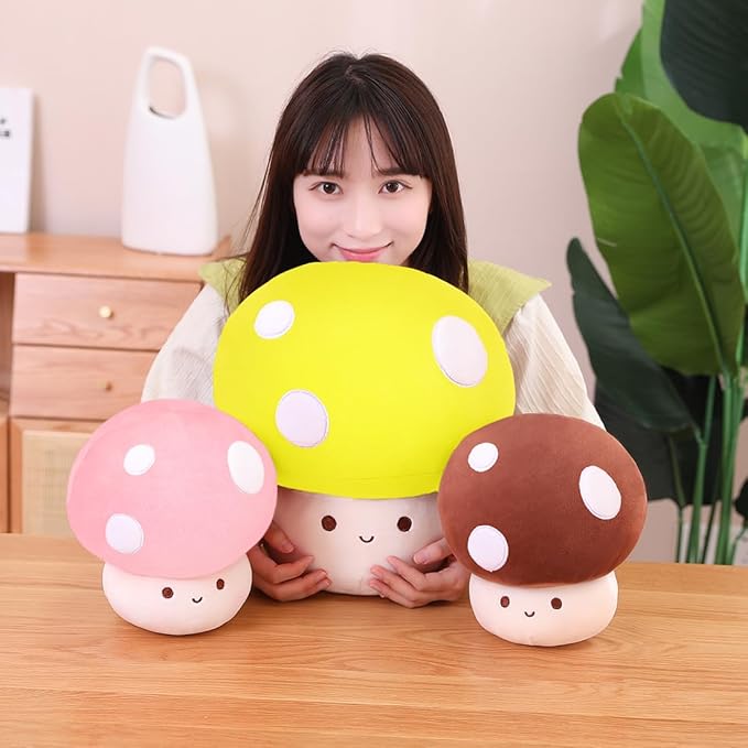 Cute Yellow Mushroom Plush Pillow, 3D Soft Mushroom Plushie Hugging Pillow Gift for Girls Kids Home Decor Christmas Birthday, 25cm