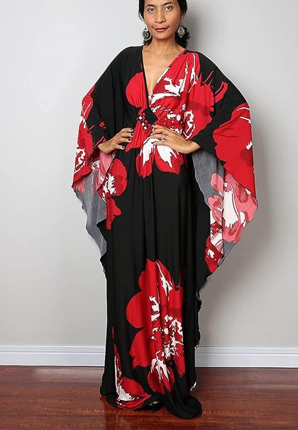 Venasha Womens Caftan Floral Print Kaftan Dress Short Sleeve Swimsuit Cover up Loungewear for Summer