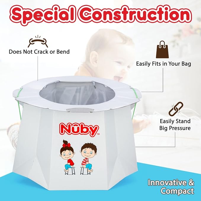 Nuby Disposable Travel Potty with Liner - Foldable and Portable Potty; Toddler Potty Essential for Camp, Trips, & Car Rides - Travel Potty for Toddler, 2 Pack