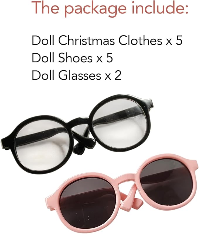 5 Pack Christmas Doll Clothes Set for 15-18cm Plush Toys – Santa, Reindeer, Snowman Costumes with Shoes, Scarves & Glasses Accessories (No Dolls) (Christmas Outfit)