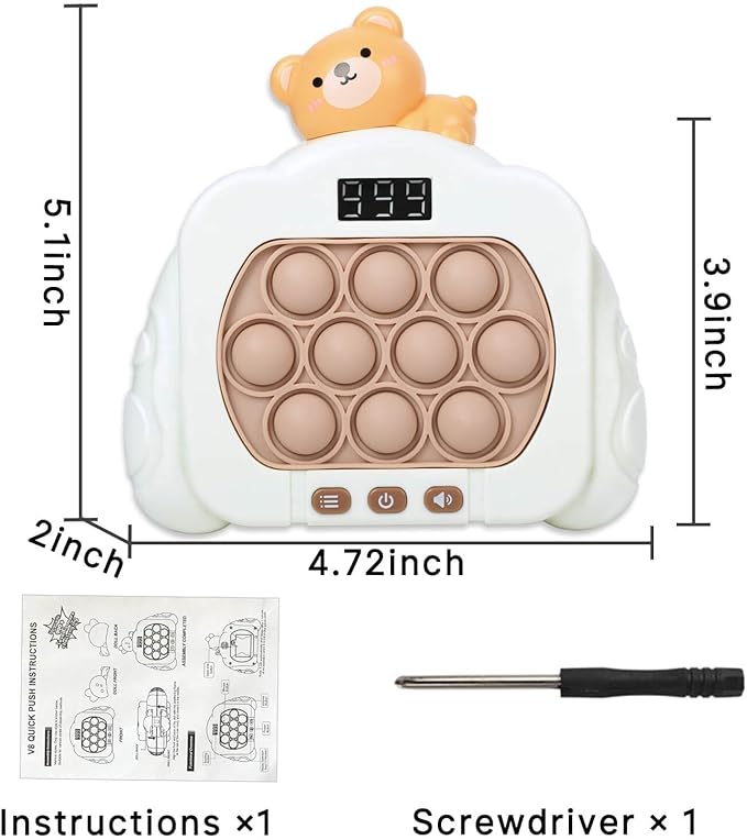 Quick Push Pop Game Fidget Toys, 12 Modes LED Screen Light Up Fast Push Bubble Game, Handheld Speed Pushing Game, Christmas Toys Gifts for 6 7 8 9 10 11 12 Years Old Kids Stocking Stuffers(Bear)