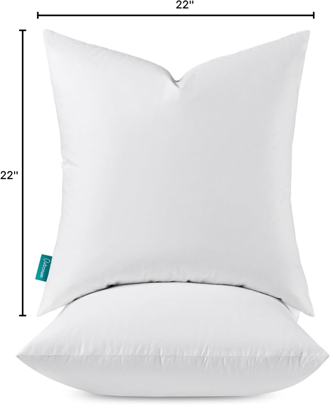 Oubonun Throw Pillow Inserts, 22x22, Set of 2 | Feather Down 100% Cotton Cover, Medium Firm Decorative ,for Couch, Sofa, Bed, Chair