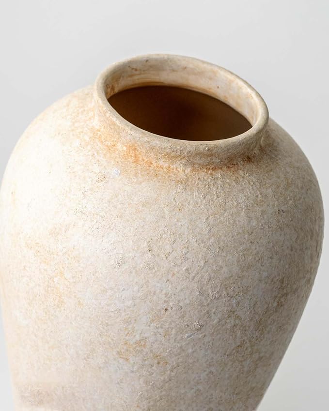 Large Ceramic Rustic Vase 11 Inches, YBX White Ceramic Flower Vase for Centerpieces, Decorative Farmhouse Tall Vase for Home Decor, Living Room, Bedroom, Hallway, Wedding, Table Decorations, Beige