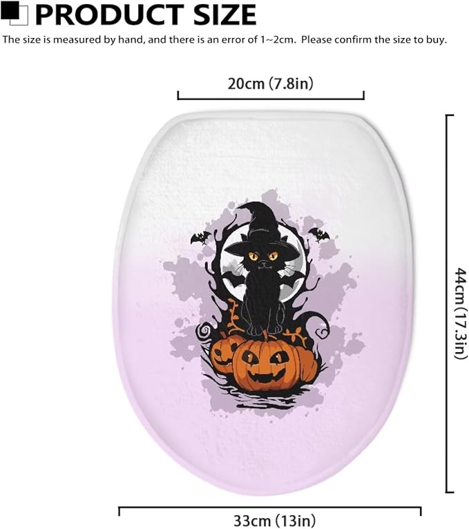 Halloween Cat Toilet Seat Cover, Fits Most Most Round, Elongated and Oblong Lid, Bathroom Accessories Elastic Band at the Bottom Toilet Lid Cover