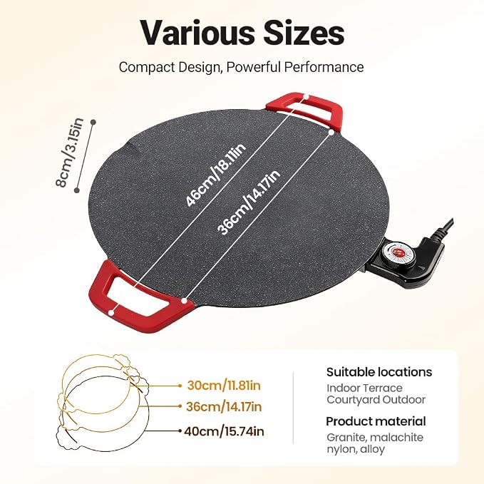 Non-Stick Electric Indoor Grill Pan, 2026 Upgraded Indoor Grills Electric Smokeless, Large Round Electric Griddle, Portable Electric KoreanBbq Grills, for Steaks, Pancakes, BBQ (14 inch)