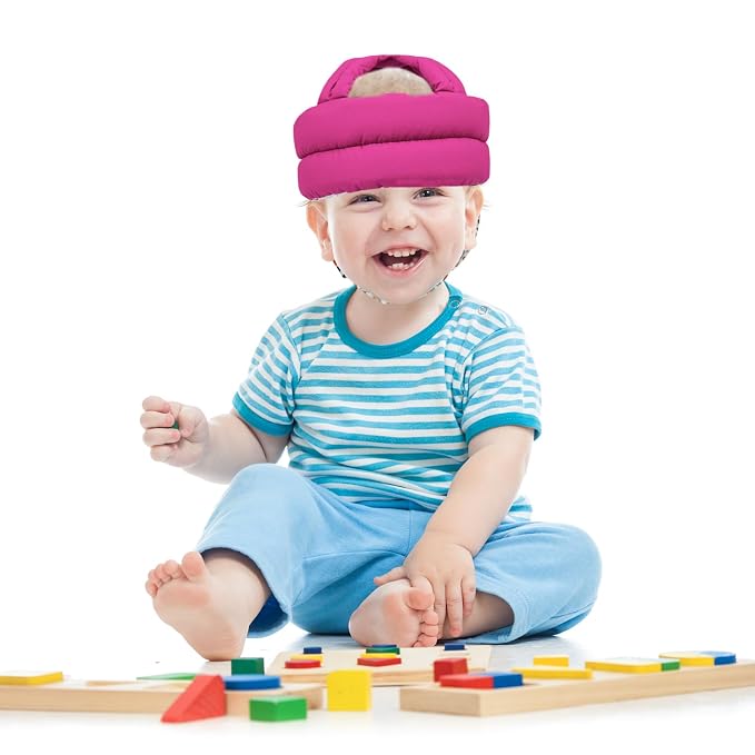 Baby Head Protector Baby Helmet for Crawling Walking, No Bumps Safety Head Adjustable Protective Cap for Walking, Playing (Rose Red)