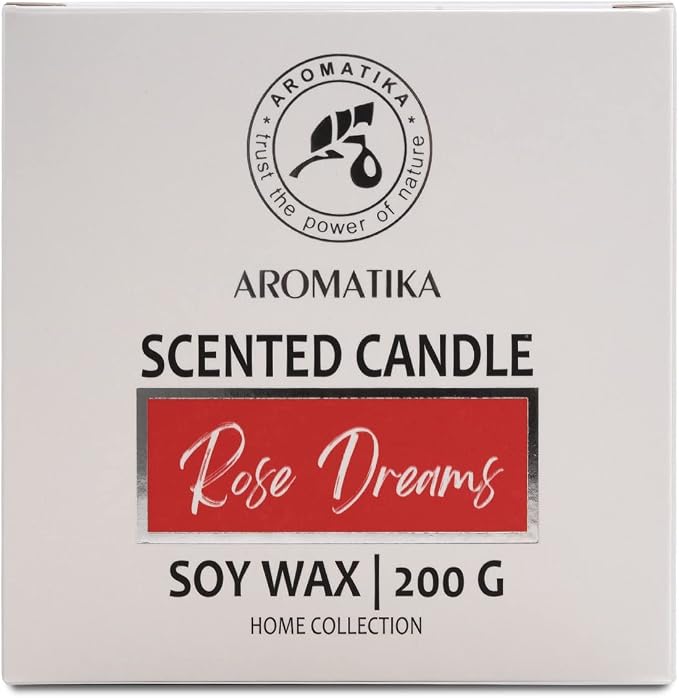 Scented Candle Rose Dreams - Essential Oil Aromatherapy Candle - Soywax Candle - Up to 45 Hours Burn Time - Glass Candle Gift - Luxury Soy Wax Candle for Home Scented - Home Scented Candles