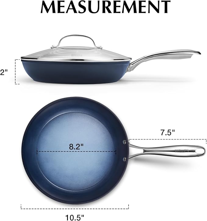 KOCH SYSTEME CS Non Stick Frying Pans, 10 Inch Frying Pan Nonstick with Lid, Frying Pan with Lid & Non Toxic Ceramic Coatings, Induction Compatible, Gradient Blue