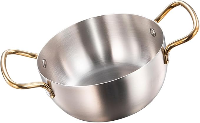 Korea Ramen Pot Stainless Steel Double Handle Noodle Cooking Pot for Induction Cooker (Silver)