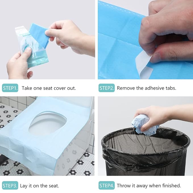 Toilet Seat Cover Disposable, 50 Pack XL Waterproof Covers Individually Wrapped for Adults and Kids Toddlers Potty Training Travel Accessories for Public Restrooms, Airplane