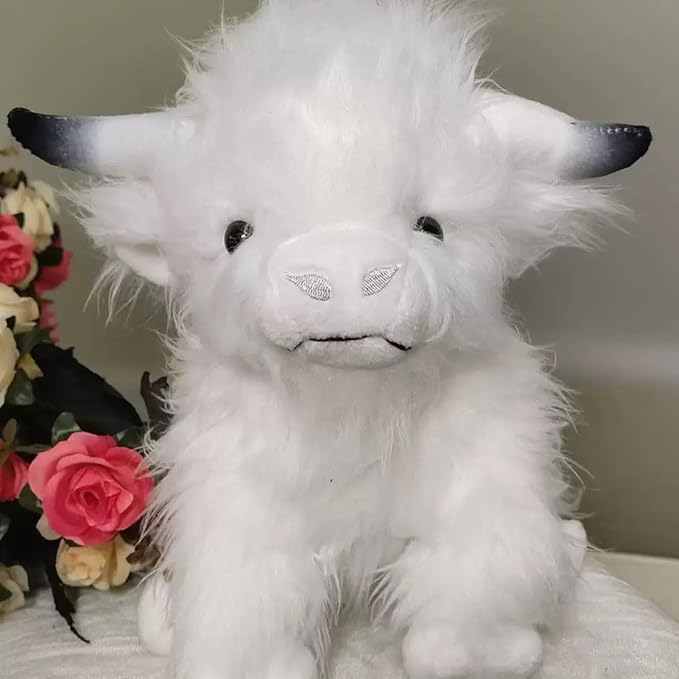 Highland Cow Stuffed Animal Cute Highland Cow Plush Doll Toy 10 inch for Girls Boys Christmas (Highland Cow White)